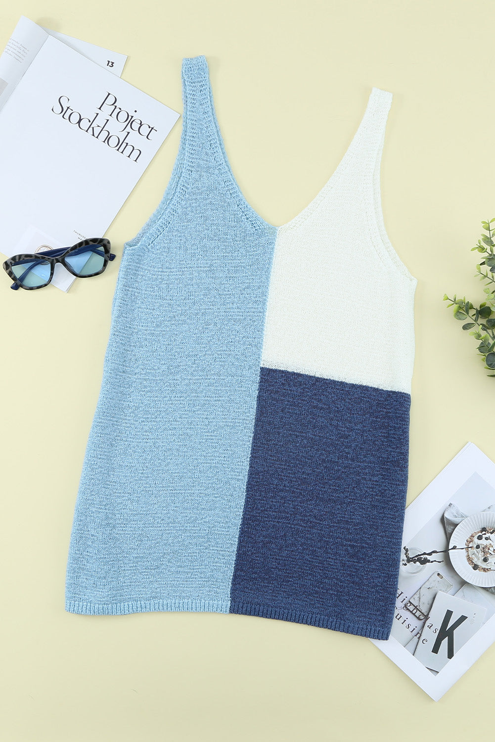 Blue Color Block Knitted Tank Top