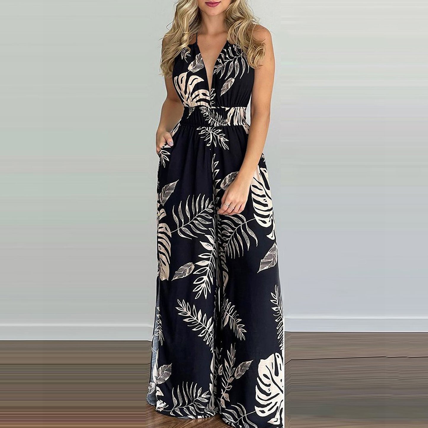 Printed Suspender Dress  Loose Jumpsuit