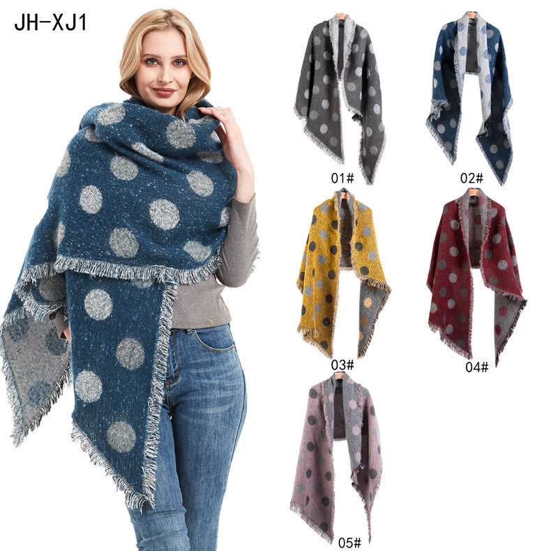 European And American Autumn And Winter Scarf Women's Circle Yarn Polka Dot Angle Thickened Shawl