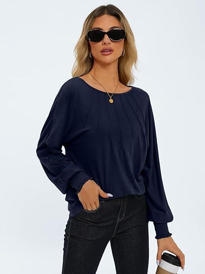 Women's Round Neck Pleated Long Sleeve Top