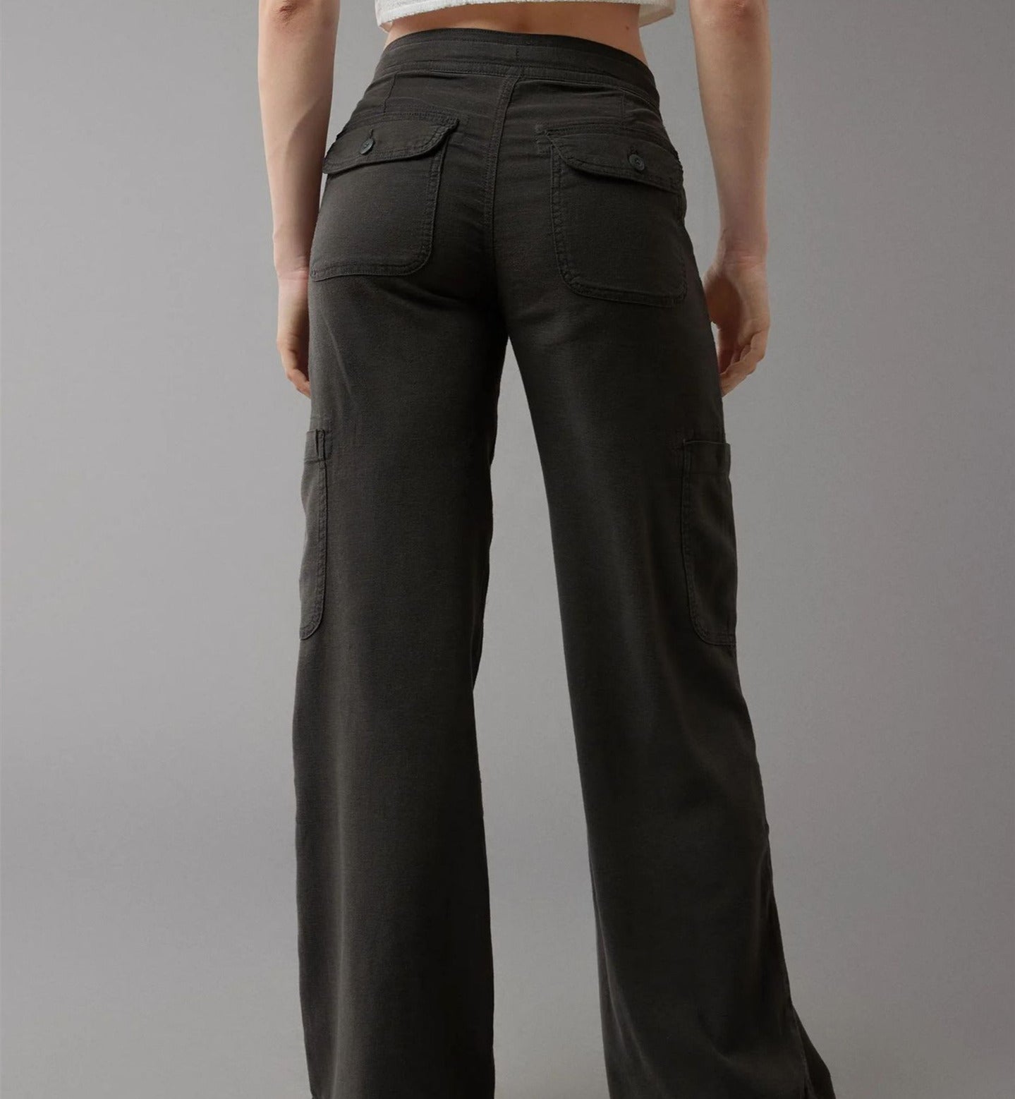 Female Color Elastic-waist Straight-leg Pants