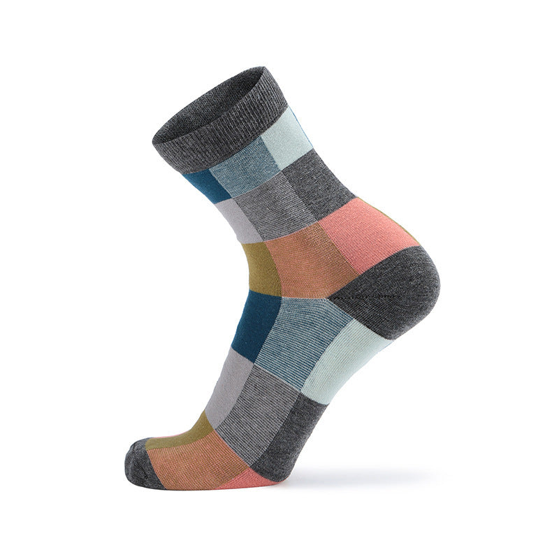 Color Plaid Men's Socks Cotton Korean Style Tube Socks
