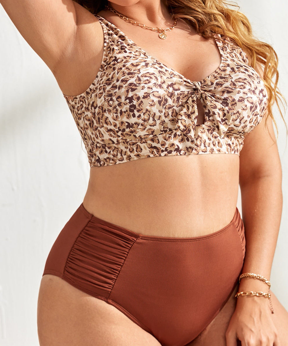 Tangini Fat Woman Swimsuit Leopard Print Conservative