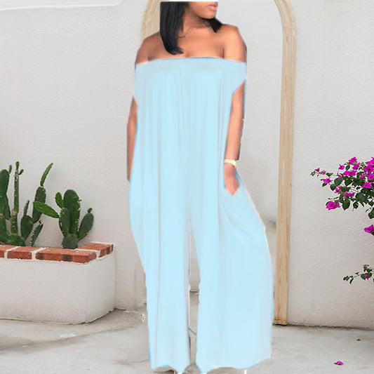 One-shoulder Tube Top Casual Loose Sleeveless Jumpsuit