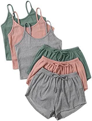 Women's Rib Knit Casual Two-piece Set Crop-top Spaghetti-strap High Suit