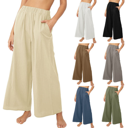 Women's Fashion Casual Solid Color High Waist Loose Wide Legs Trousers