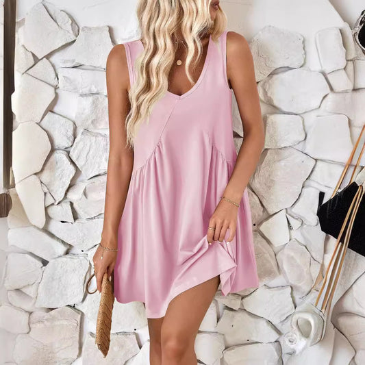 Casual Vest Pocket Pleated Dress