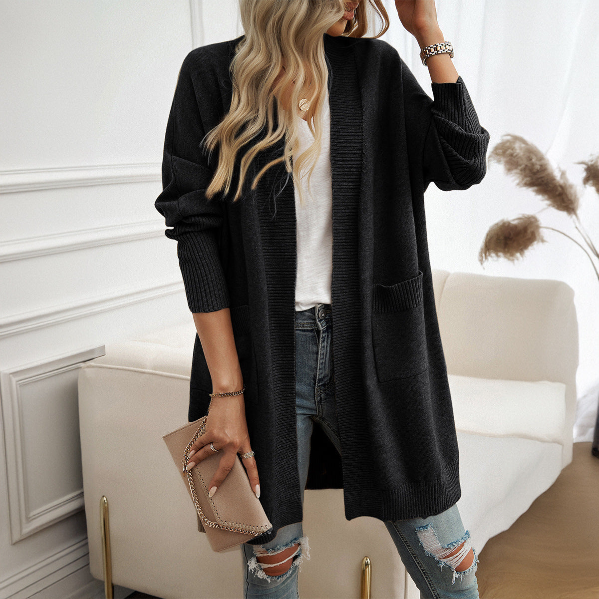 Women's Bat Sleeve Elegant Solid Color Cardigan