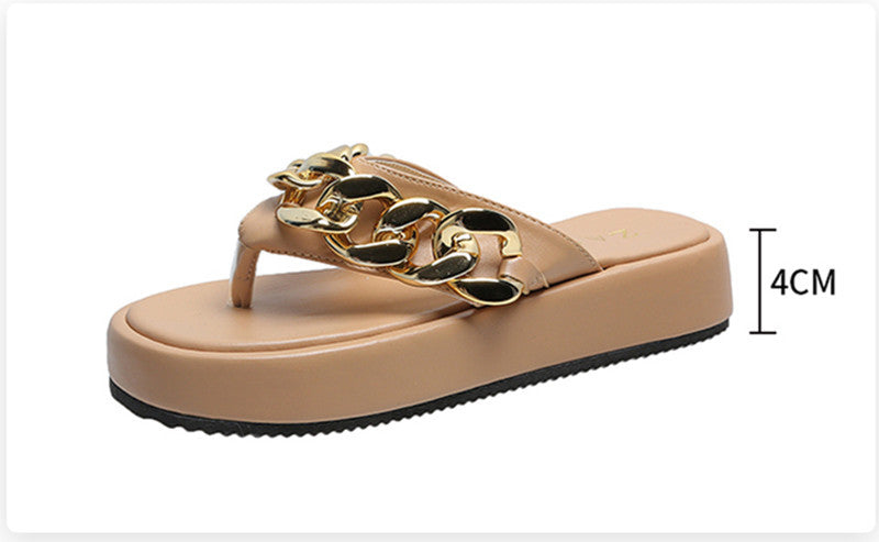 Platform Flip-Flops Women Style Flat Casual Chain Shoes