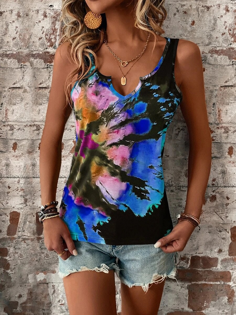 Printed Painted V-neck Open Vest Top