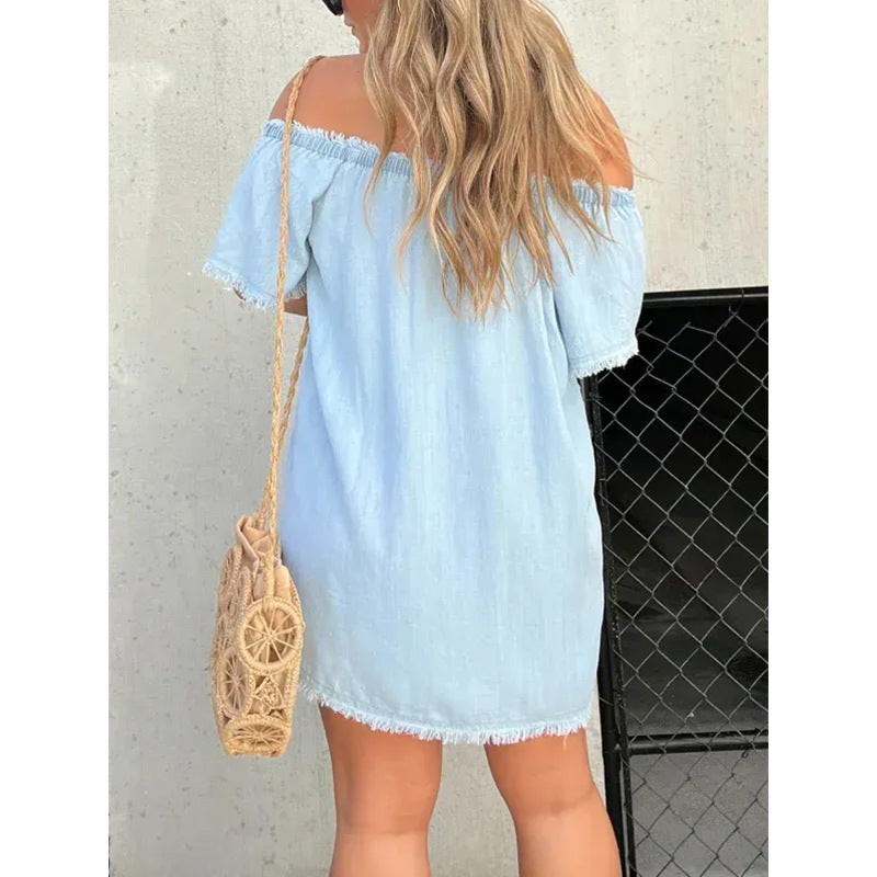 Women's Denim Off-shoulder Tassel Dress