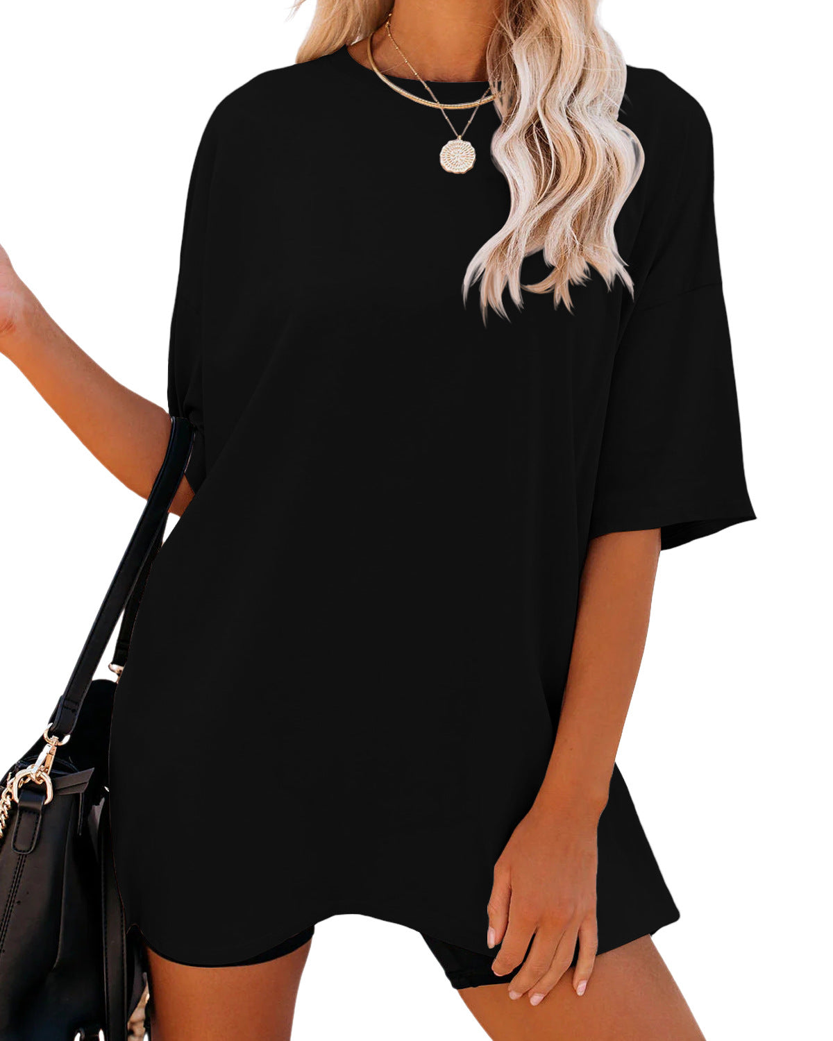 Solid Color Loose Women's T-shirt Fashion Round Neck Plus Size Short Sleeve