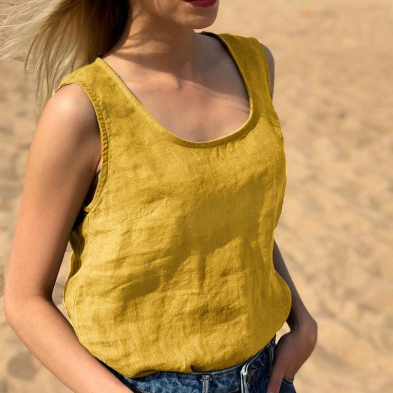 Summer Solid Color Round Neck Sleeveless Top