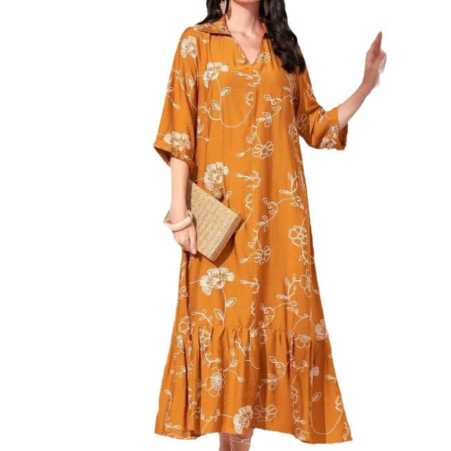 Elegant Style Printed Loose Casual Dress Women