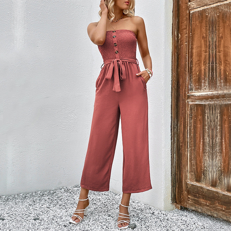 Women's Tube Top Leisure Commute Wide Leg Cropped Jumpsuit