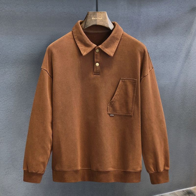 Super Textured Heavy Washed-out Vintage Polo Collar Sweater