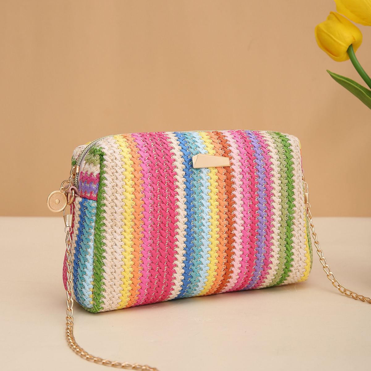 Rainbow Straw Bag Woven Bag Crossbody