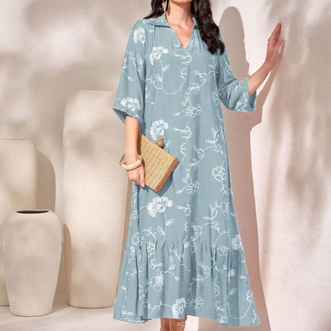 Elegant Style Printed Loose Casual Dress Women