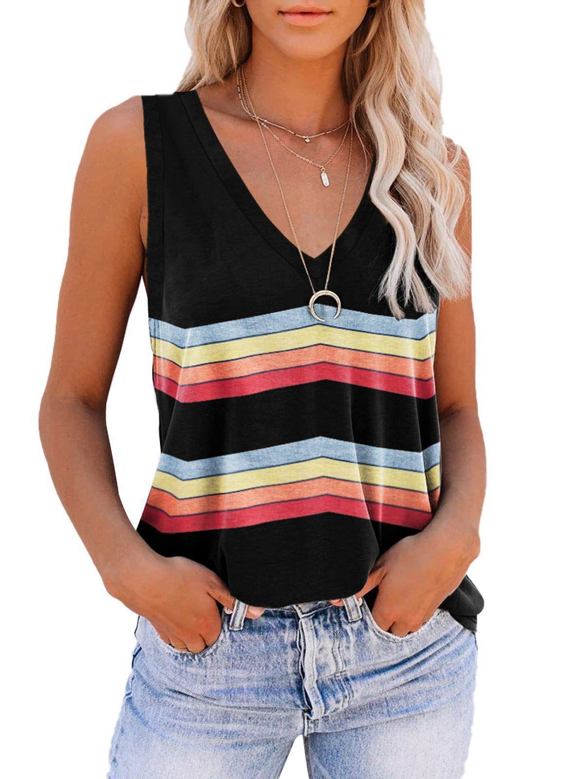 European And American Striped Digital Printing Loose Vest