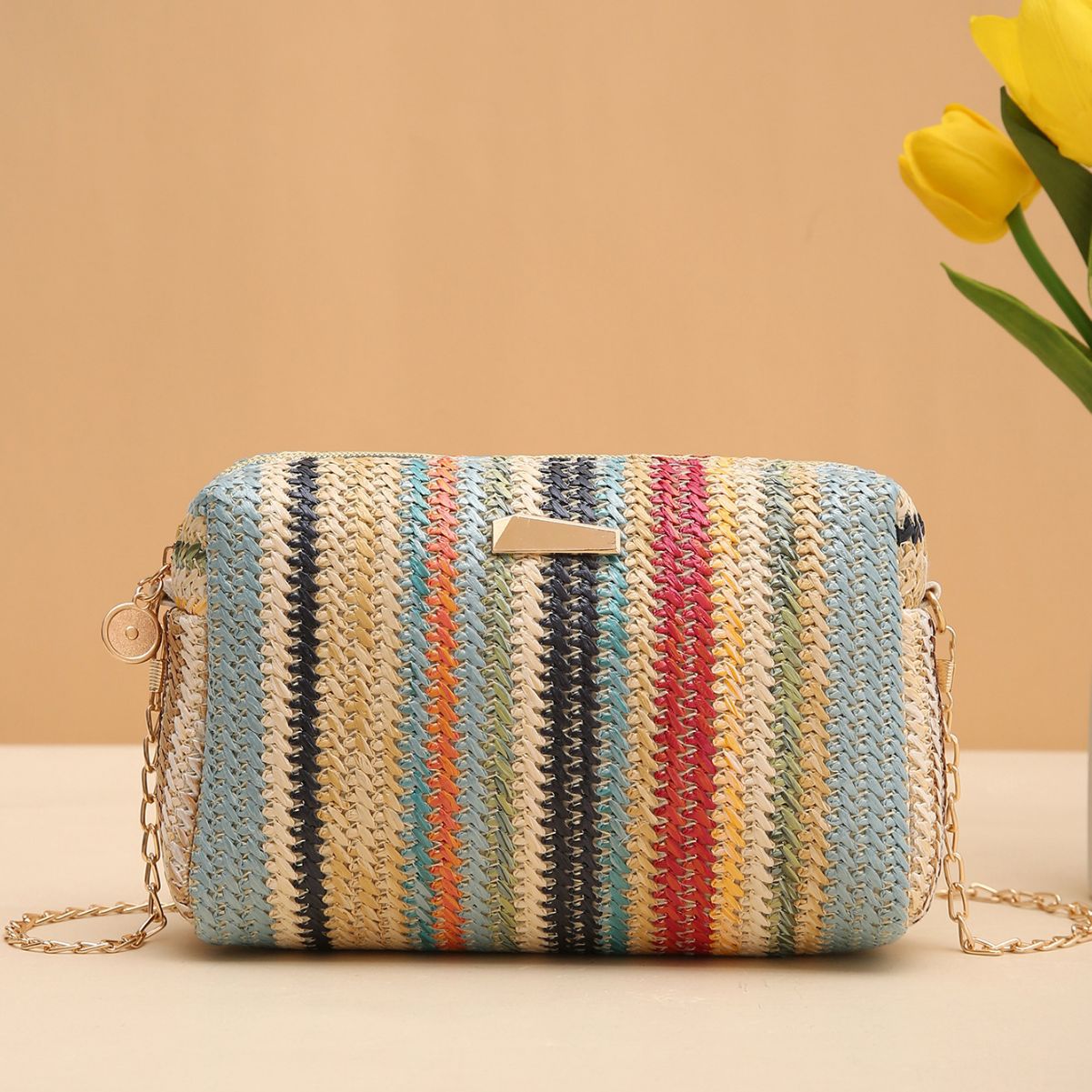 Rainbow Straw Bag Woven Bag Crossbody