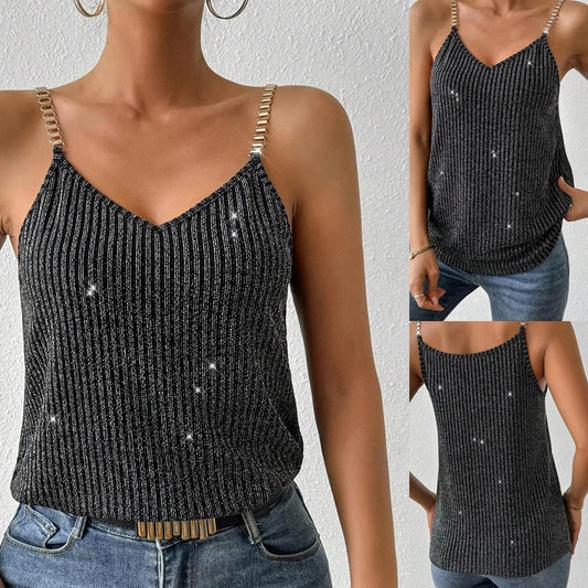 European And American Strap Stitching Chain Elegant Women's Top