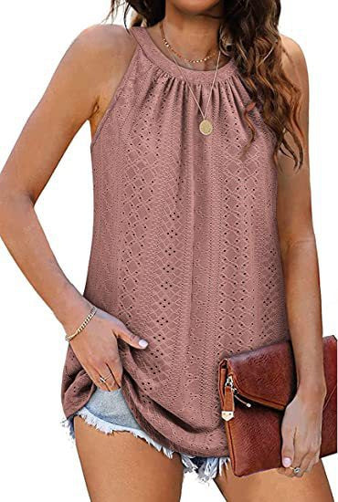 New Women's Vest Shirt Loose High Collar Sleeveless Hollow Top