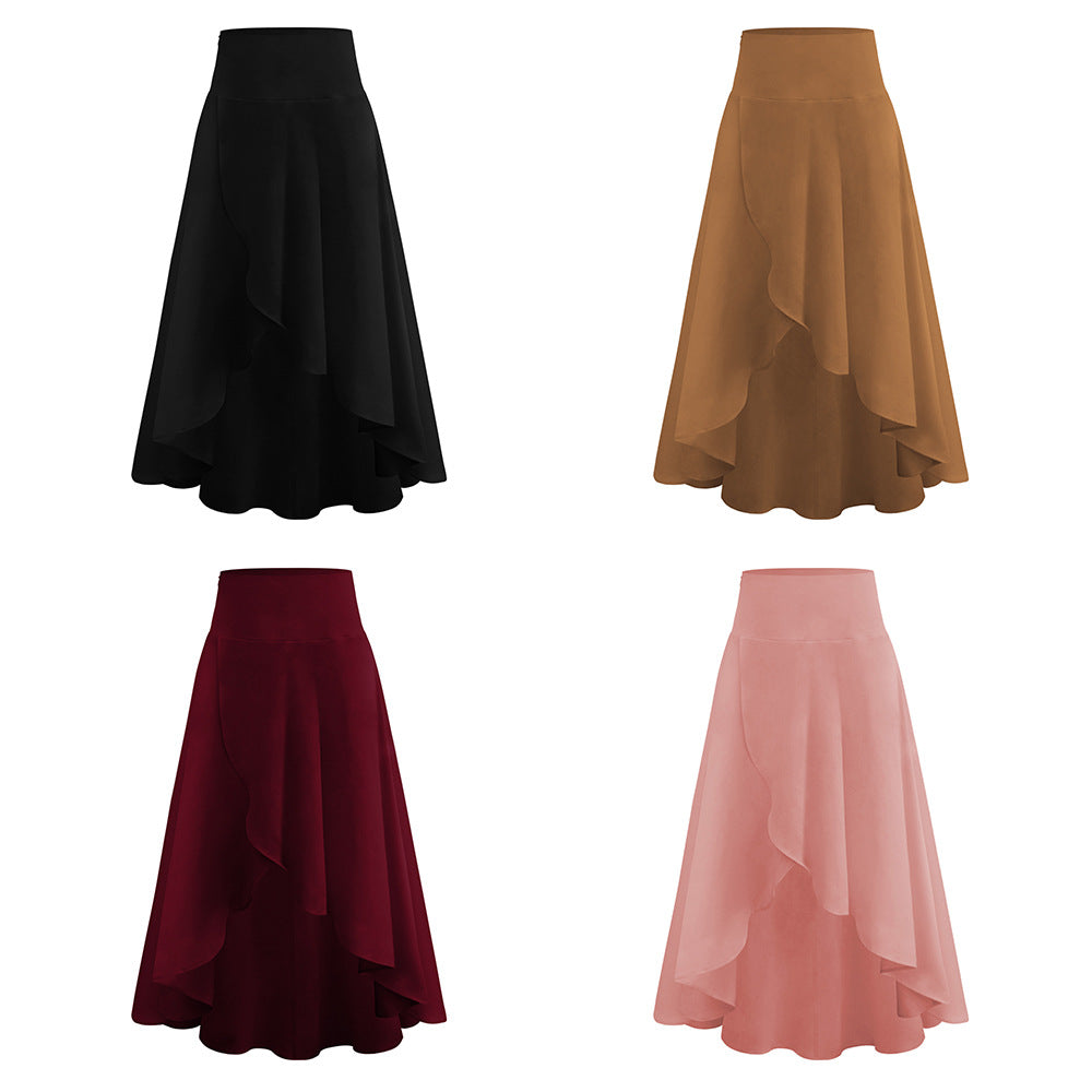 High-grade Irregular Half-length Pure Color Ruffles High Waist Skirt