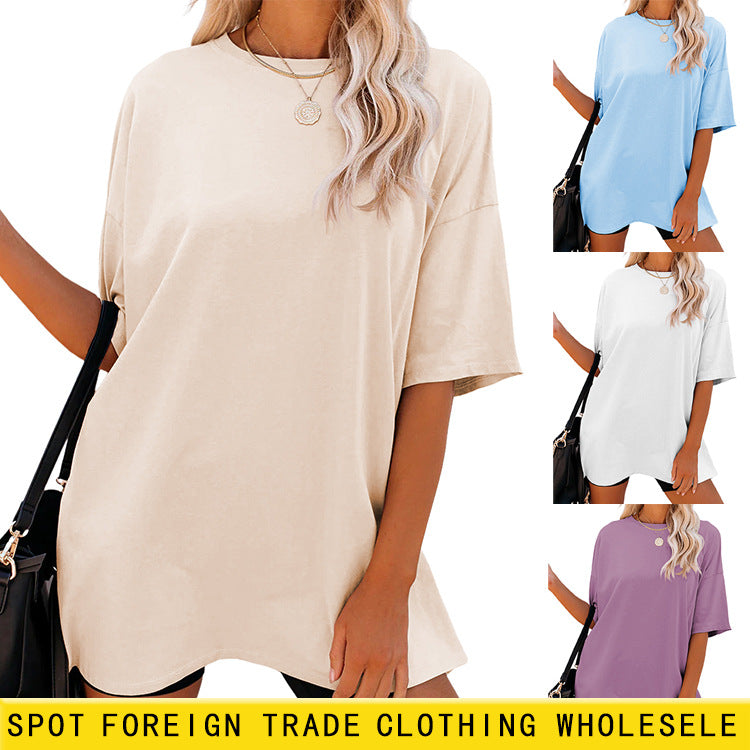 Solid Color Loose Women's T-shirt Fashion Round Neck Plus Size Short Sleeve