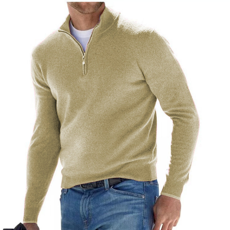 Men's Fashion Casual Long Sleeve V-neck Cashmere Zipper Top