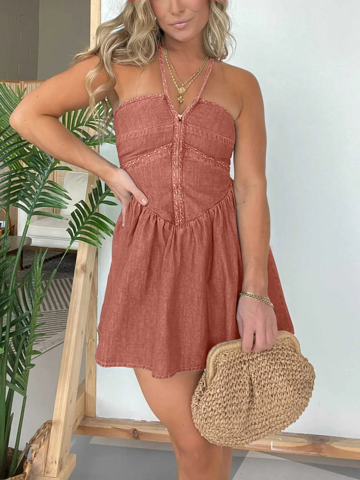 Fashion Women's Halter Denim Dress