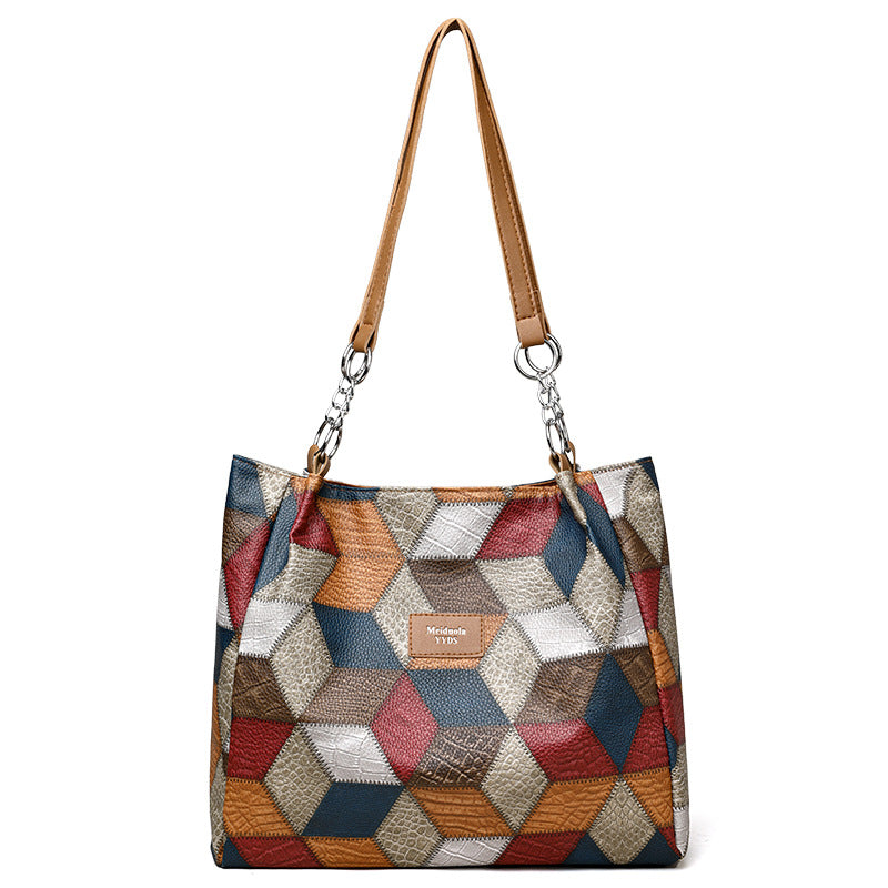 New Simple Stitching Fashion Shoulder Bag Large Capacity Totes PU Soft Texture Casual Light Trendy Handbag