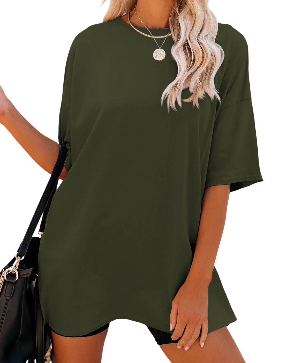 Solid Color Loose Women's T-shirt Fashion Round Neck Plus Size Short Sleeve