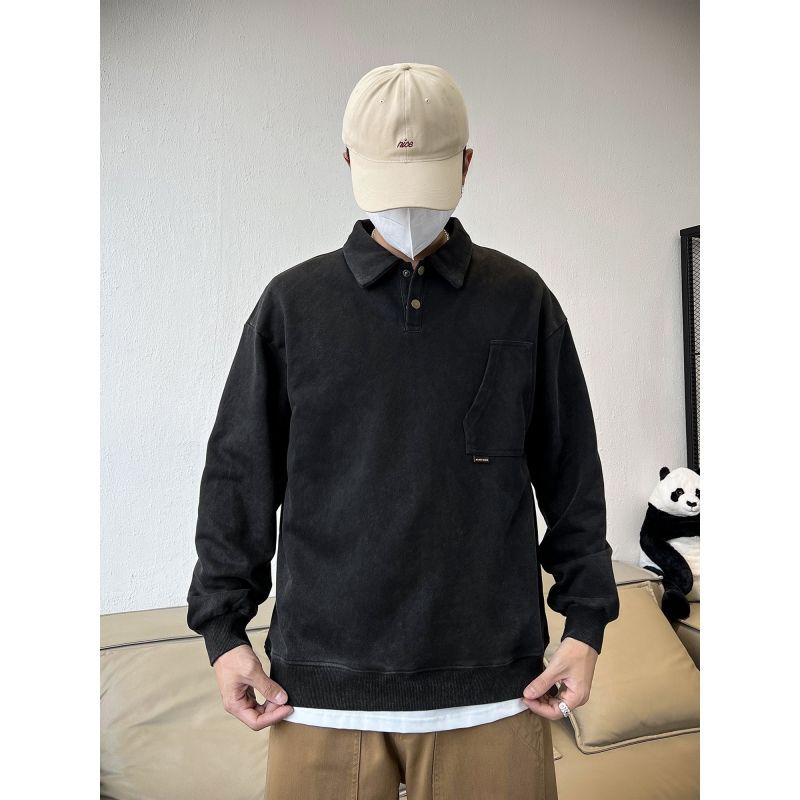 Super Textured Heavy Washed-out Vintage Polo Collar Sweater