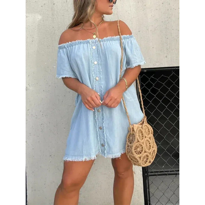 Women's Denim Off-shoulder Tassel Dress