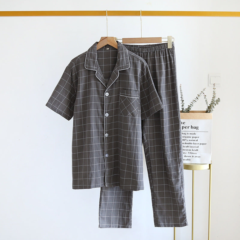 Single-line Plaid Pajamas Men's Short-sleeved Trousers Suit