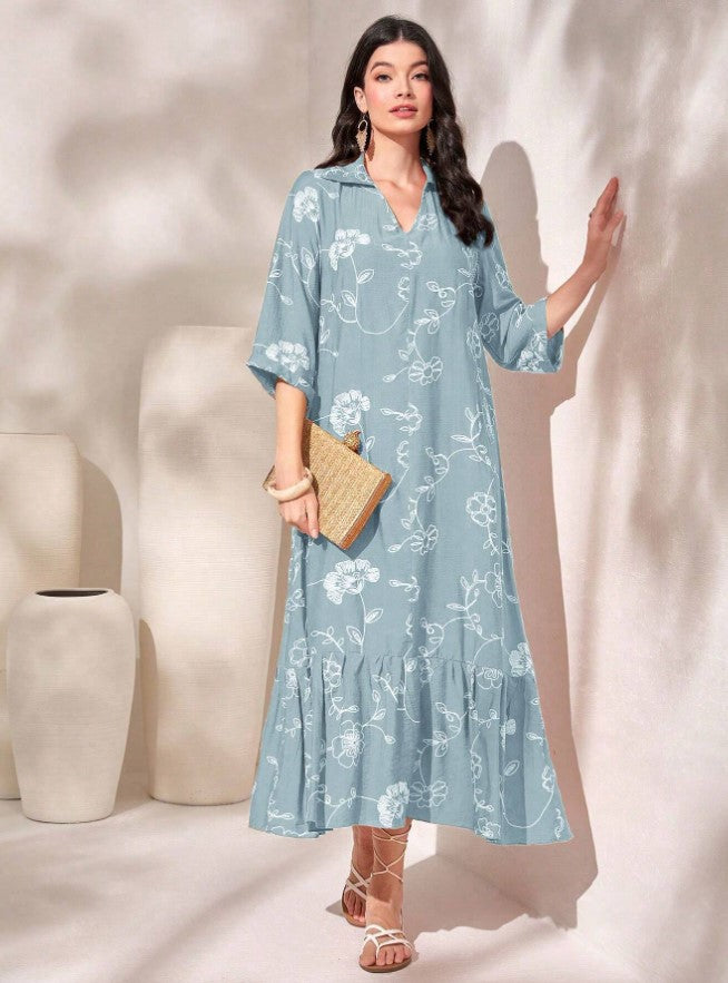 Elegant Style Printed Loose Casual Dress Women