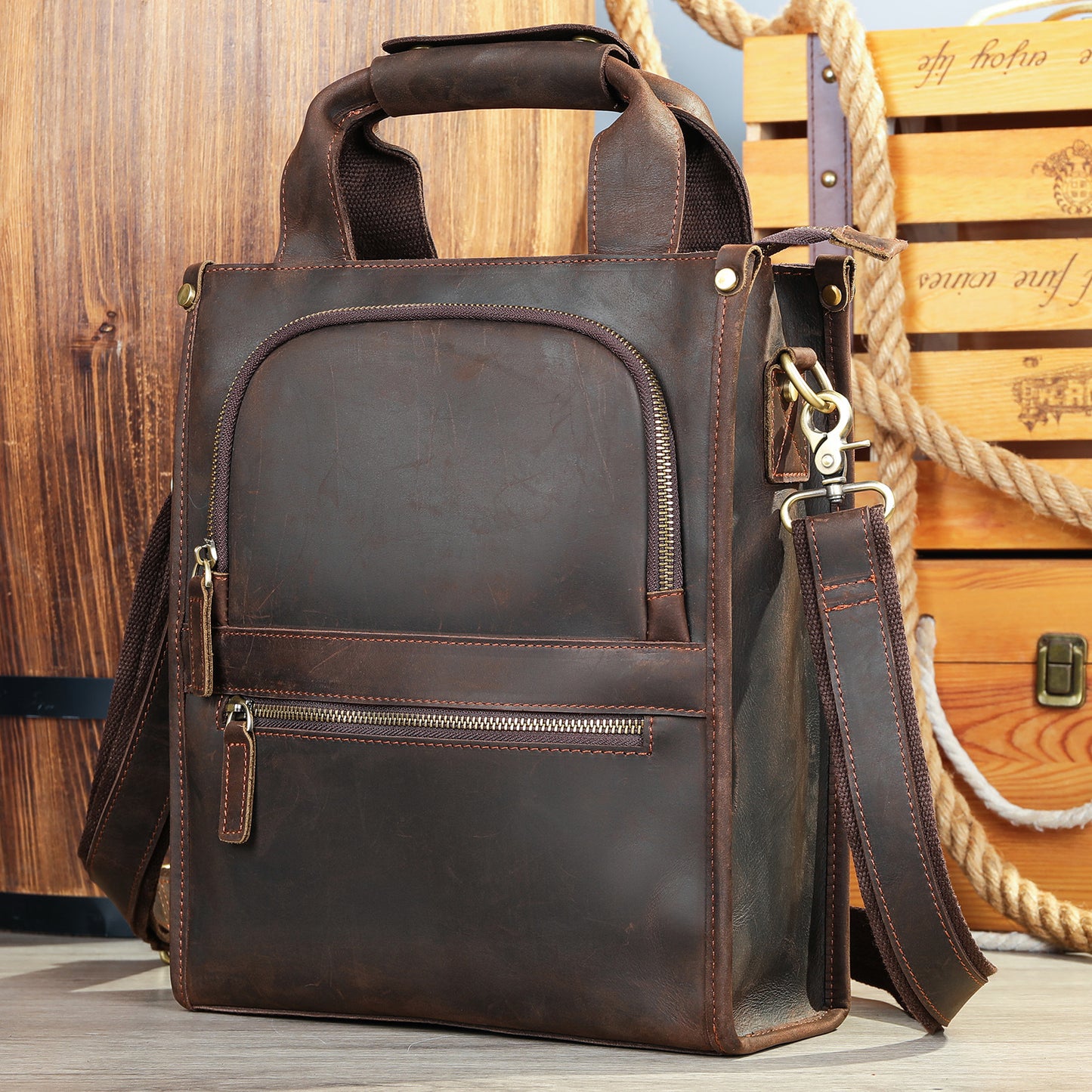 Genuine Leather High-grade Backpack Crazy Horse Leather Crossbody Bag