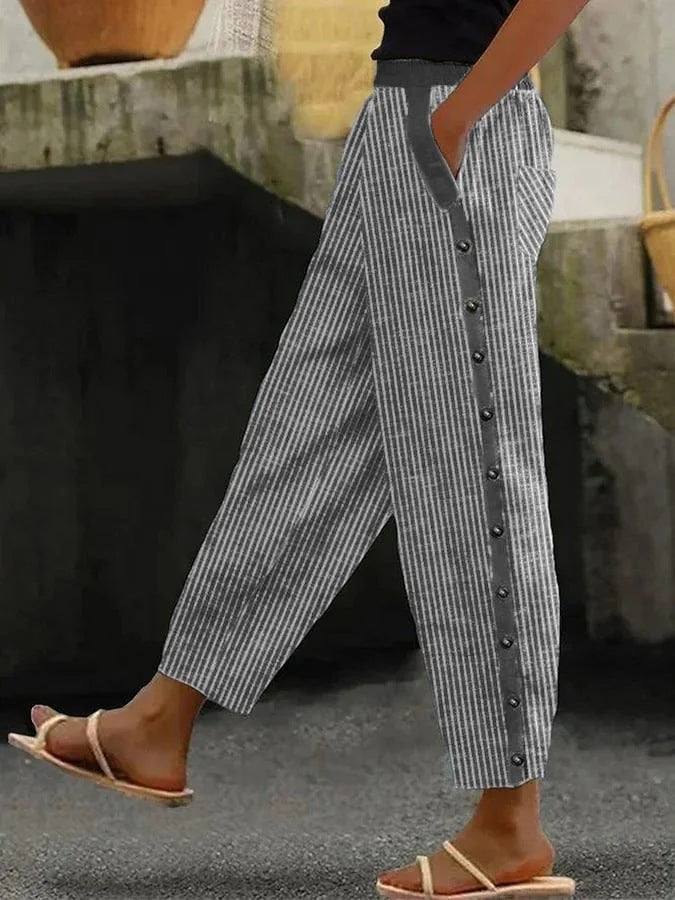 Women's 3D Digital Printing Exquisite Linen Casual Trousers