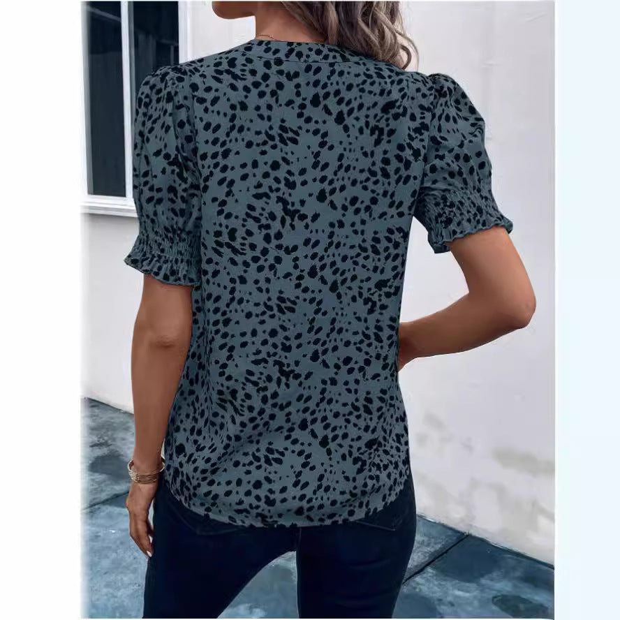 Women's V-neck Short-sleeved Shirt Printed