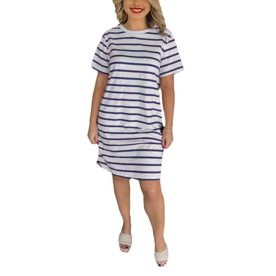 Fashion Striped Round Neck Dress Women