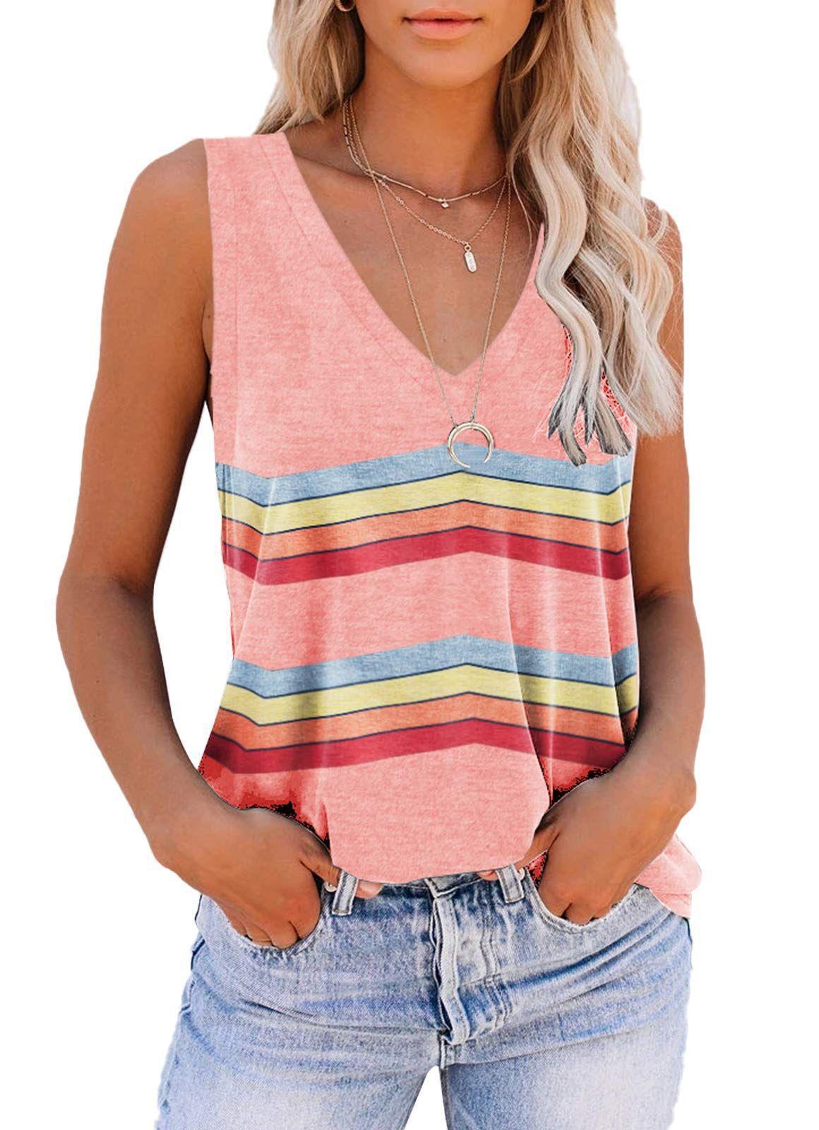 European And American Striped Digital Printing Loose Vest