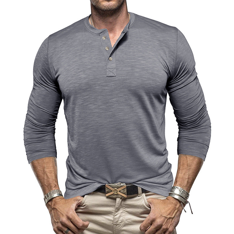 Men's Long-sleeved Henry Collar T-shirt