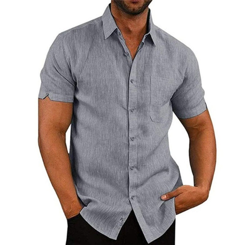 Summer Lapels Solid Color Short Sleeve Button Shirt Men's Short Sleeve