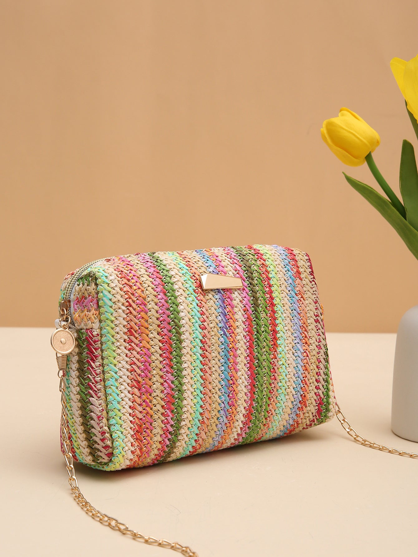 Rainbow Straw Bag Woven Bag Crossbody