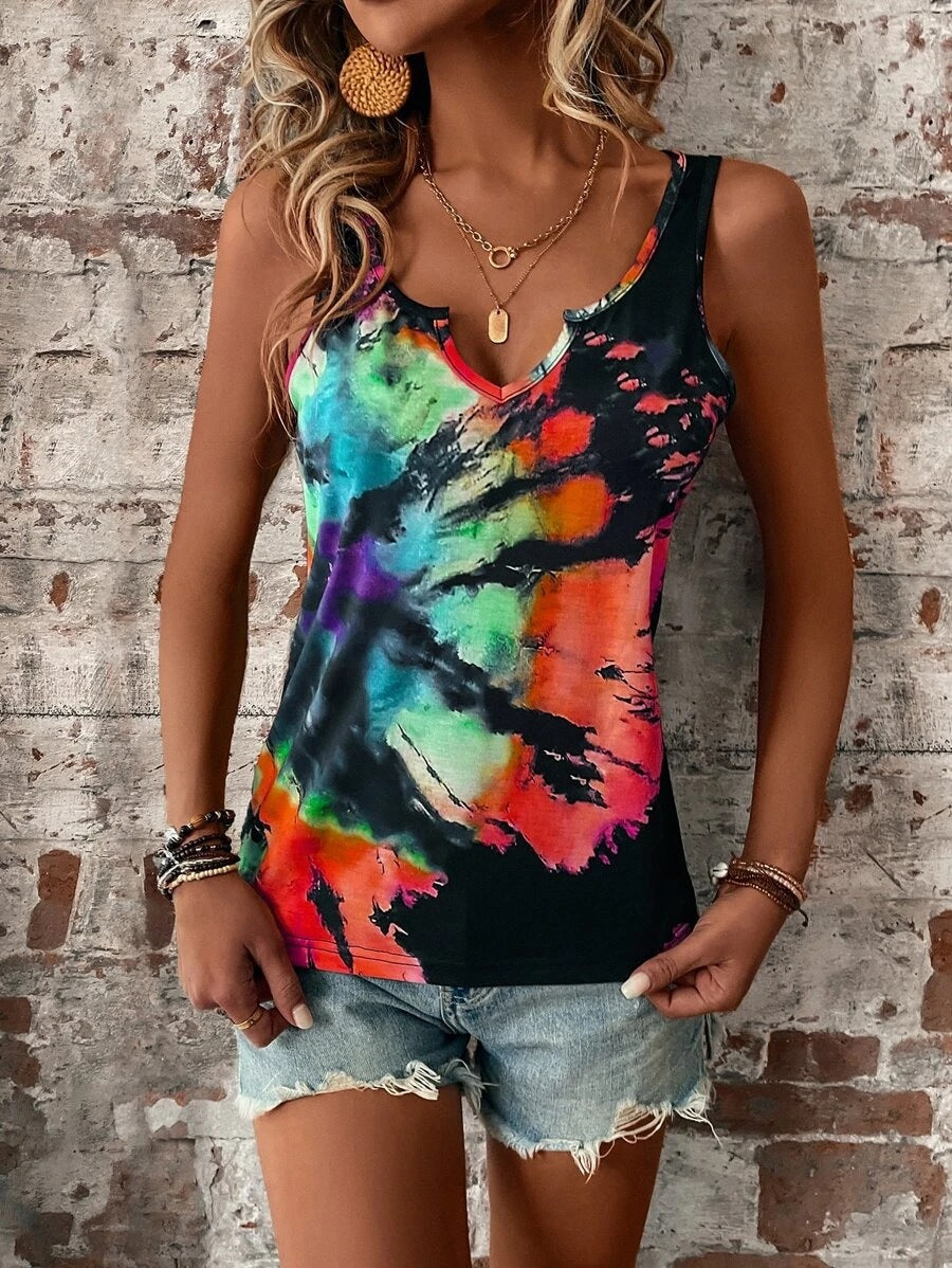 Printed Painted V-neck Open Vest Top