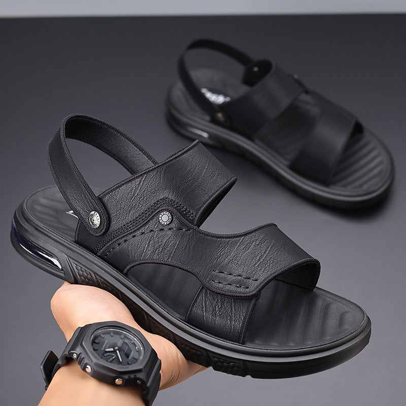 New Summer Genuine Leather Double Sole Middle-aged And Elderly Casual Beach Non-slip Men's Sandals