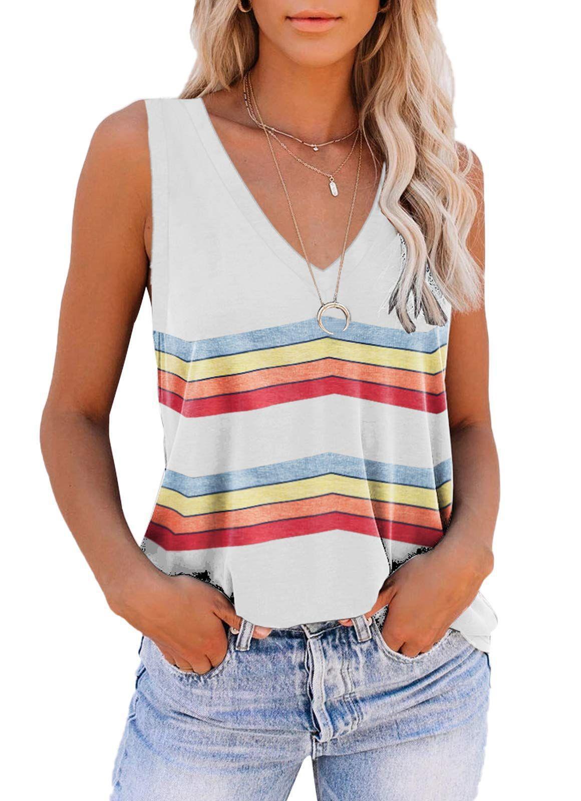 European And American Striped Digital Printing Loose Vest