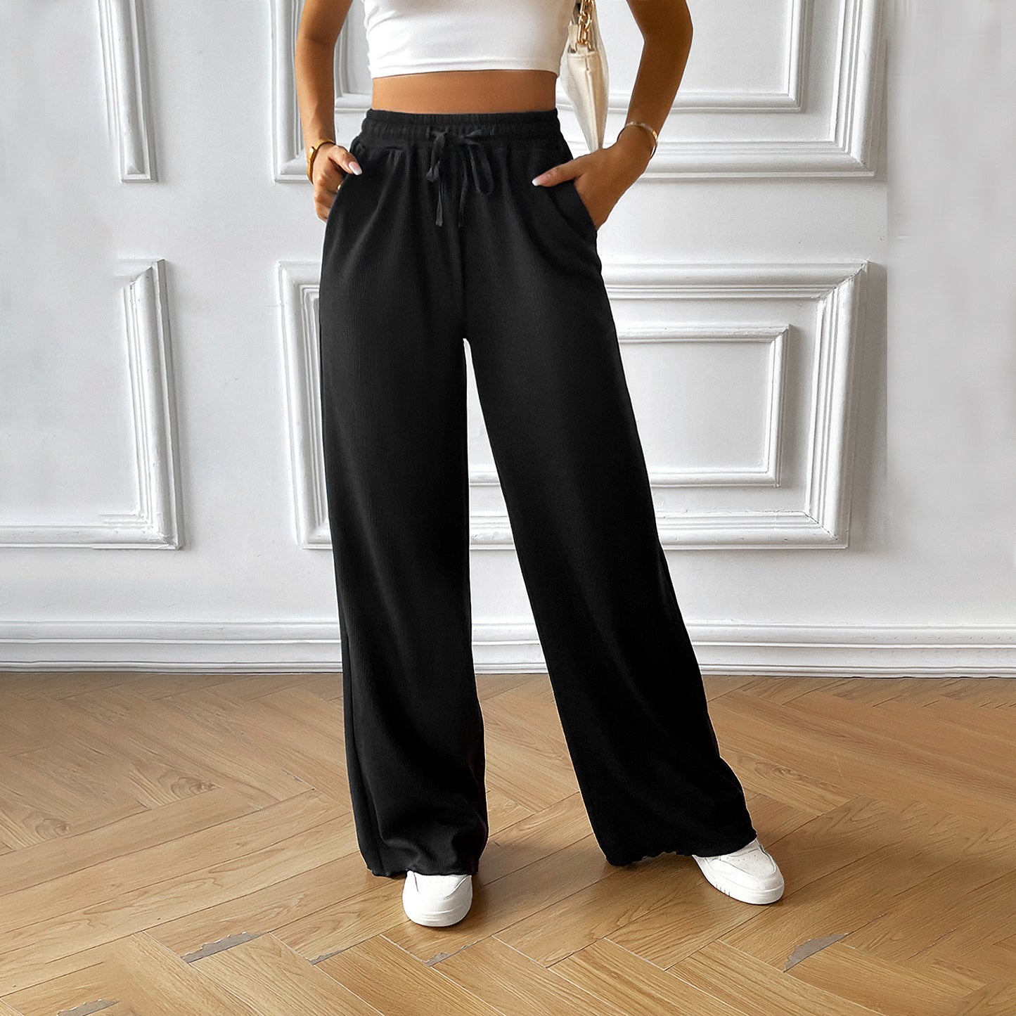 Women's Fashion Loose Casual Solid Color Wide Leg Trousers