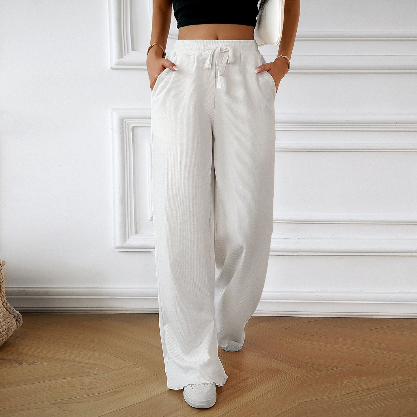 Women's Fashion Loose Casual Solid Color Wide Leg Trousers