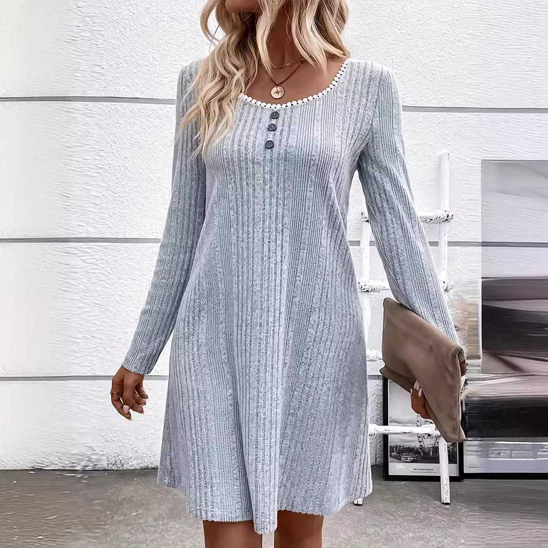 Lace Stitching Round-neck Long-sleeved Dress